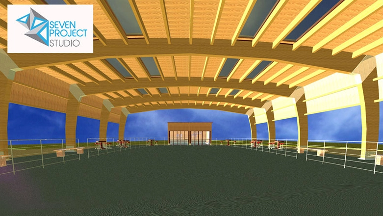 renderign copertura in legno per pista da pattinaggio - assonometria dello studio seven project