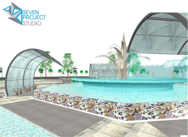 Riqualificazione Piazza Fes Marocco fontana e panchine - progetto di urbanistica del seven project
