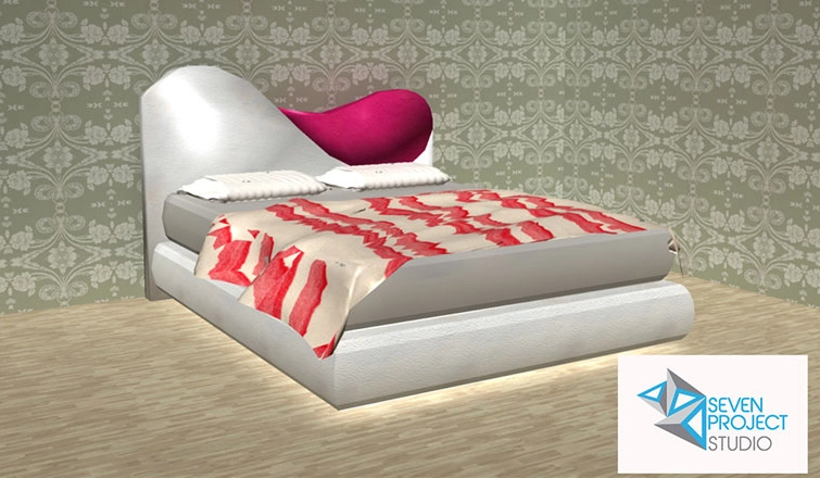 design originale per un letto matrimoniale, modello biancoe fucsia- seven project