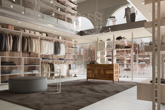 proposta di progetto contract per negozio di abbigliamento con arredi su misura - studio seven project