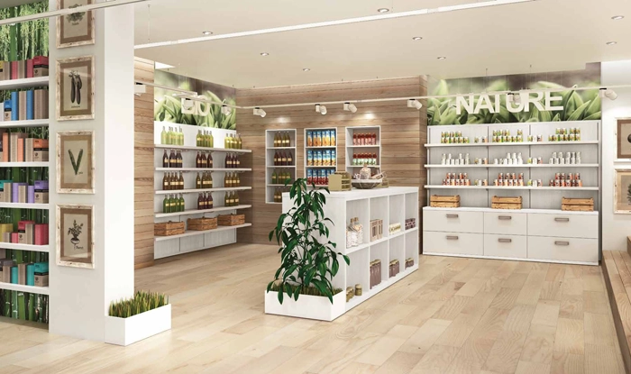 Progetto interior contract sostenibile per negozio bio - Seven Project