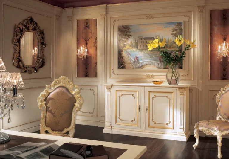 boiserie-classica-in-legno-bianca-e-oro