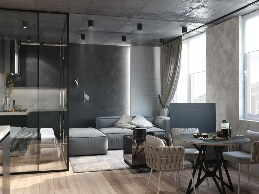 loft arredato in stile industriale elegante