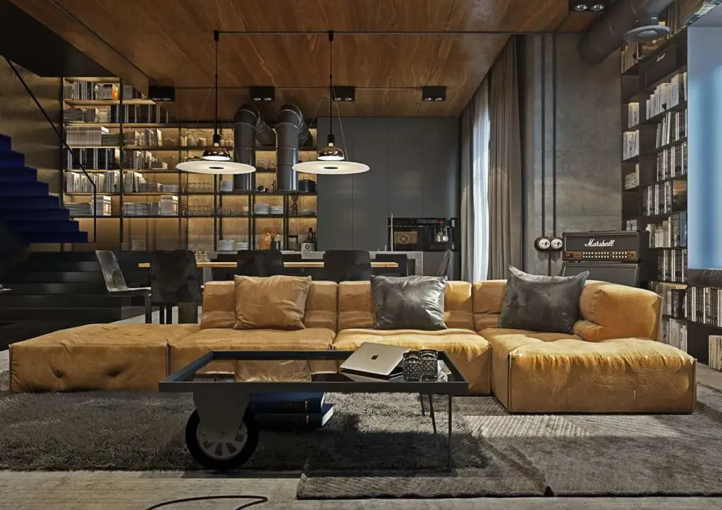 arredi stile industriale con particolare del soggiorno industrial chic