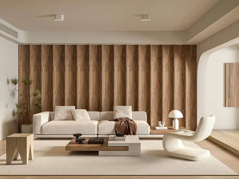 boiserie in legno moderna a tutta altezza per soggiorno di design